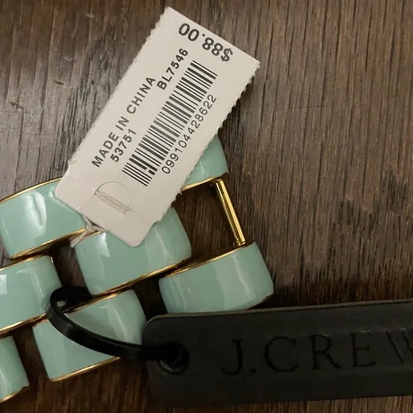 J Crew Enamel Light Blue Gold Flat Link Wide Cuff Bracelet - Picture 3 of 6